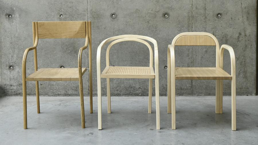 Drie unieke stoomgebogen stoelen